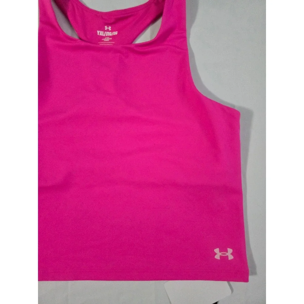 Under Armour Girls Pink Motion Crop Tank Top Racerback Fitted YXL 1379983 NWT